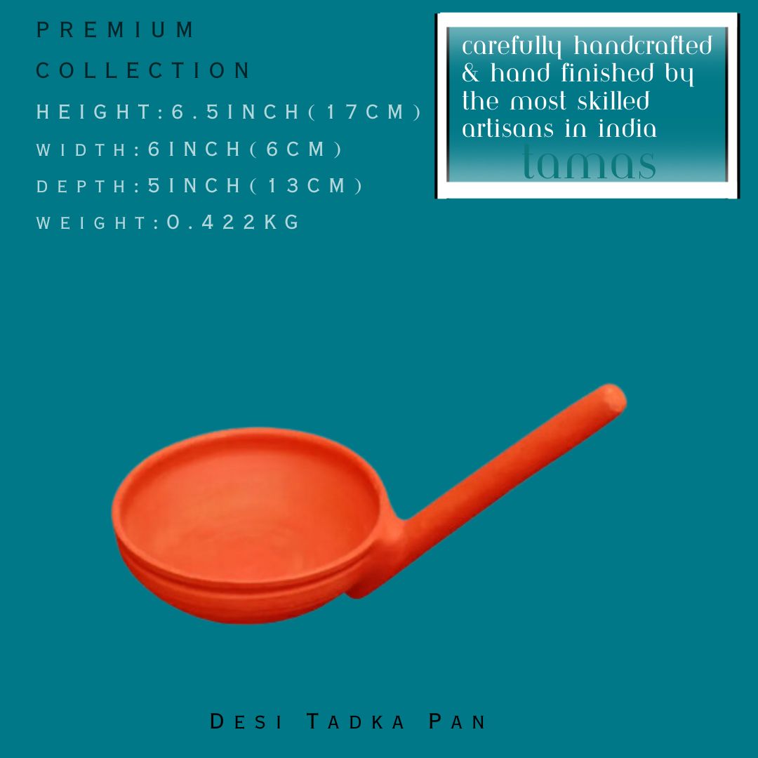 Tamas Handcrafted Terracotta Natural Clay Desi Tadka Pan (Brown)