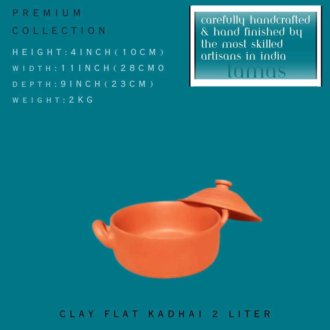Tamas Handcrafted Terracotta Natural Clay Flat Kadhai (Brown) - Tamas: Luxury Indian Gifts