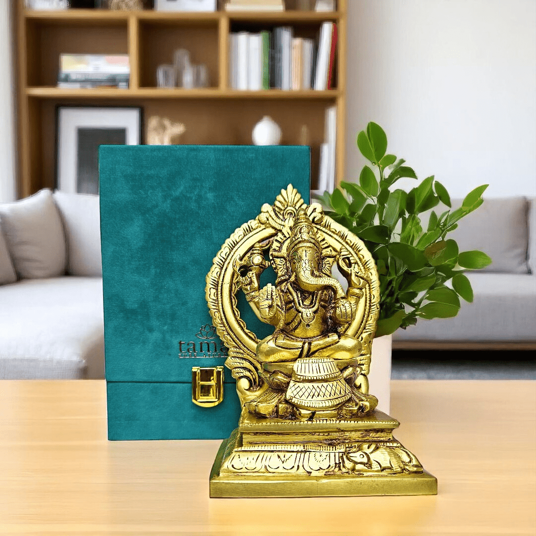 Tamas Brass Ganesh Bhagwan Sitting Posturel Antique Finish| Height 6.5 inches | Free Luxury Gift Box - Tamas: Luxury Indian Gifts