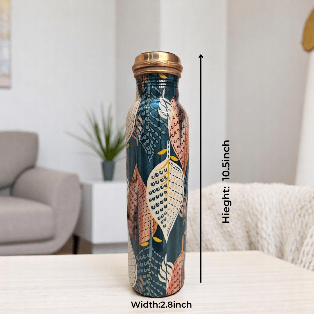Buy Now  Pichwai Floral Leaf Print   Shuddh Copper Water Bottle – 1000ml 