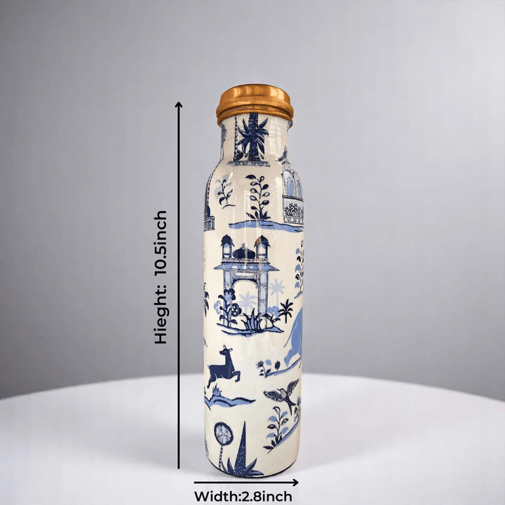 Castle Meena Copper Water Bottle – Handcrafted, Leak - Proof, 1000 ML (10.5 inch) - Tamas: Luxury Indian Gifts
