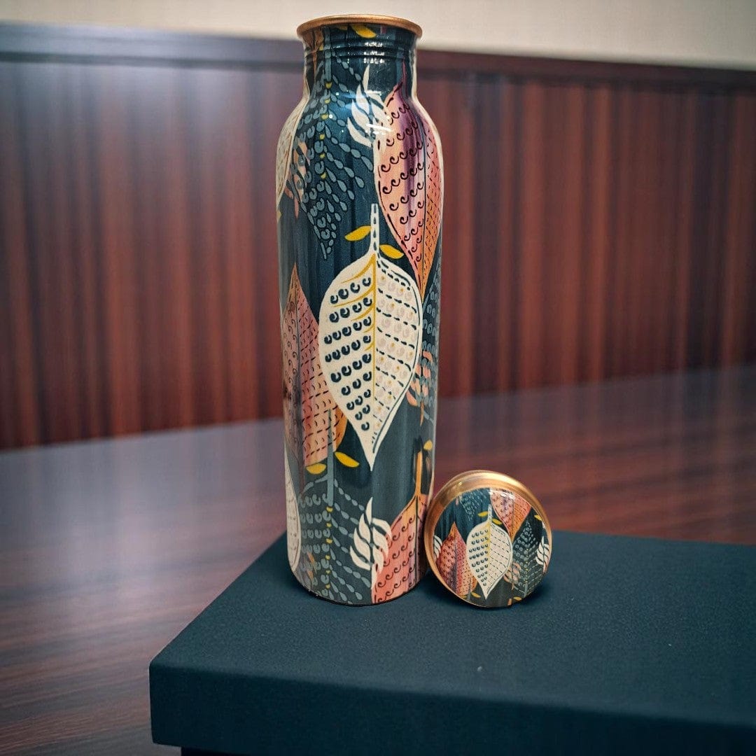 Buy Now  Pichwai Floral Leaf Print   Shuddh Copper Water Bottle – 1000ml 