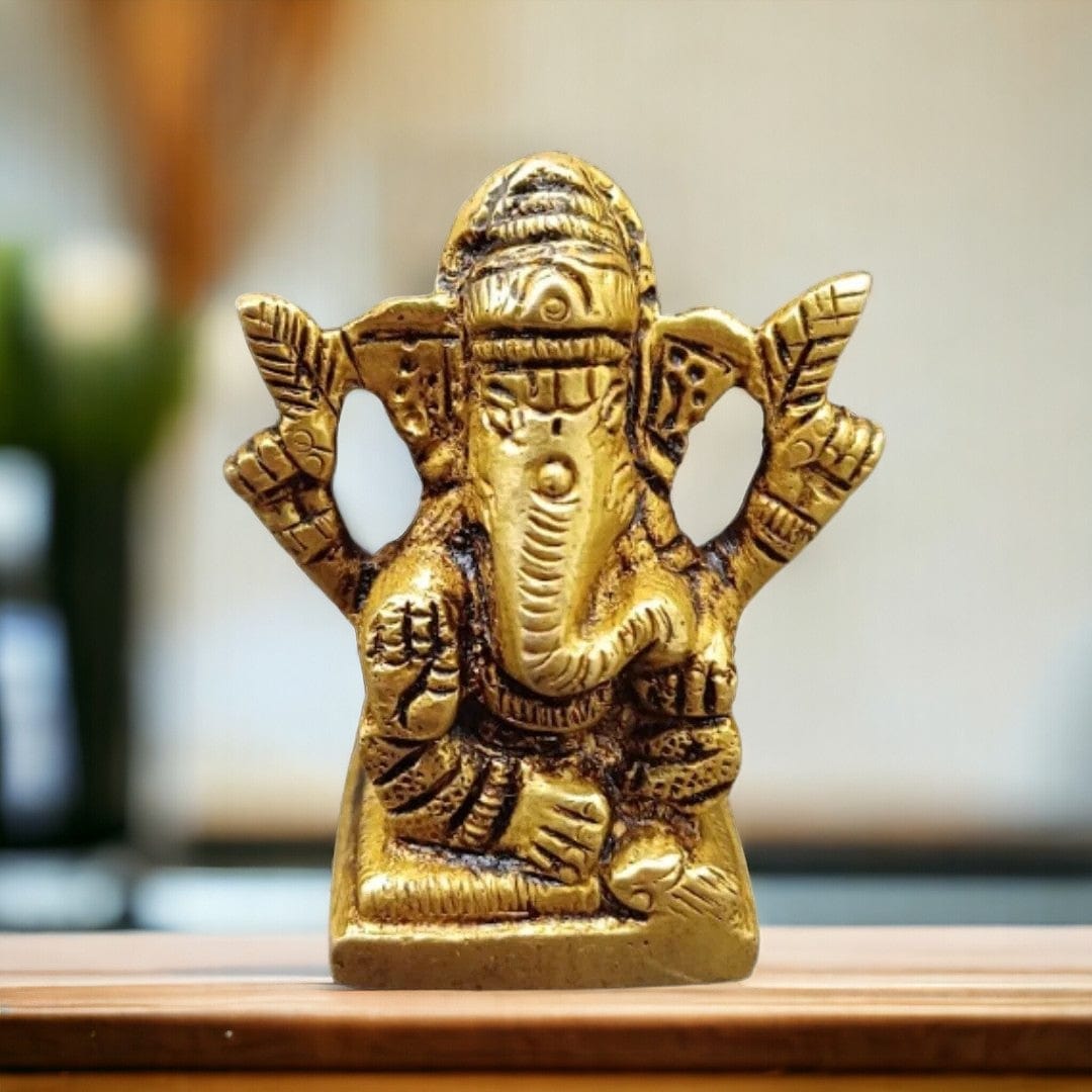 Tamas Lord Ganapati Sitting Decorative Brass Statue/Idol (Golden) (1.5 Inches) - Tamas: Luxury Indian Gifts