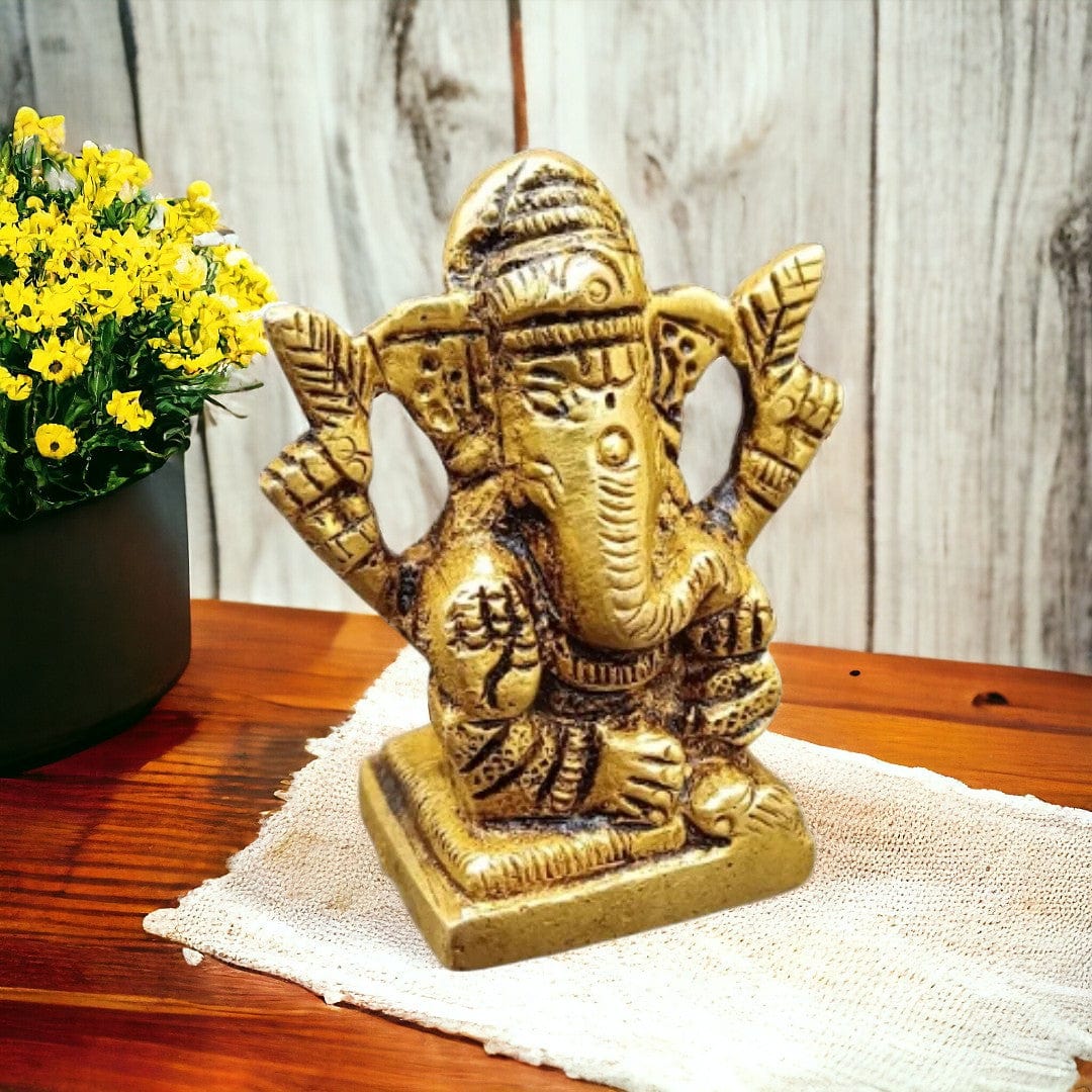 Tamas Lord Ganapati Sitting Decorative Brass Statue/Idol (Golden) (1.5 Inches) - Tamas: Luxury Indian Gifts