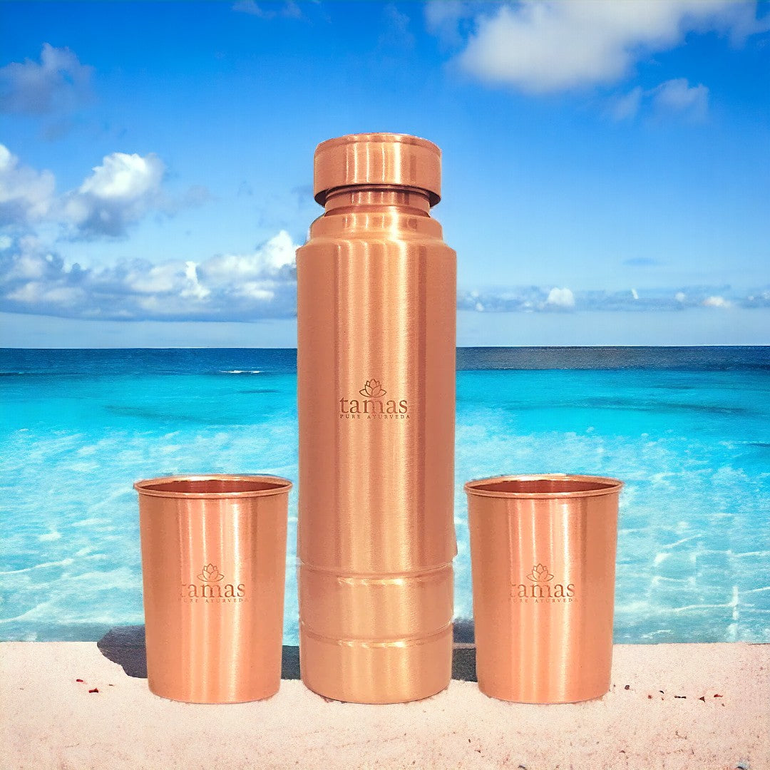 Copper jar and glass set