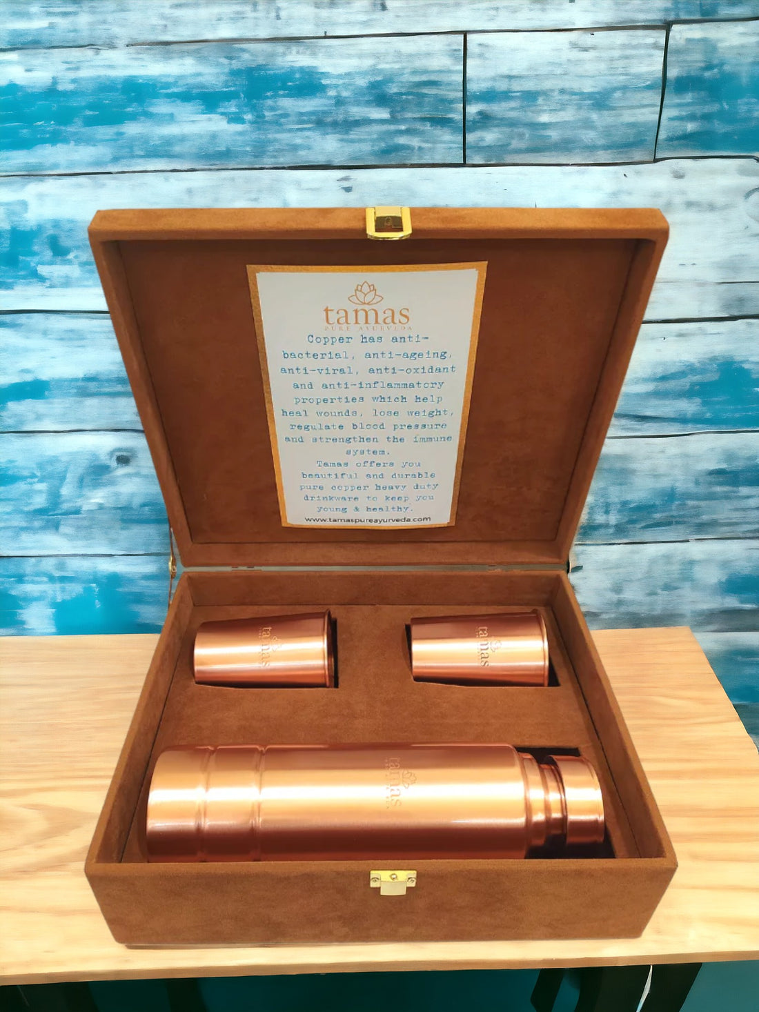 Copper Water Bottle & Glass Set | 100ML & 250ML with Gift Box