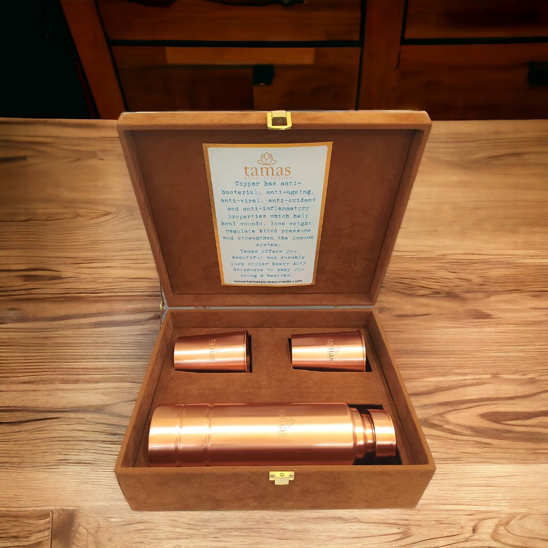 Copper jar and glass set