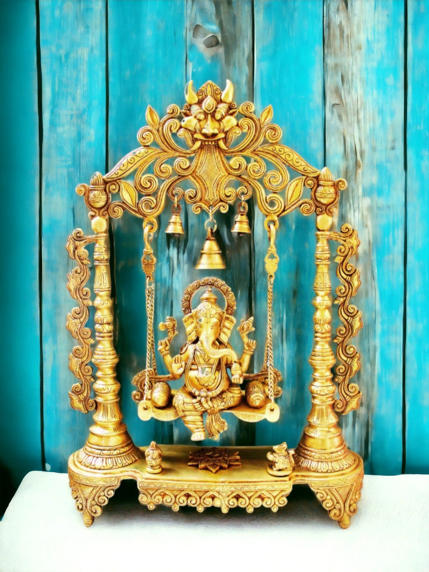 Tamas Brass Ganesha Swing Jhula Idol with Bells 26 Inches - Tamas: Luxury Indian Gifts