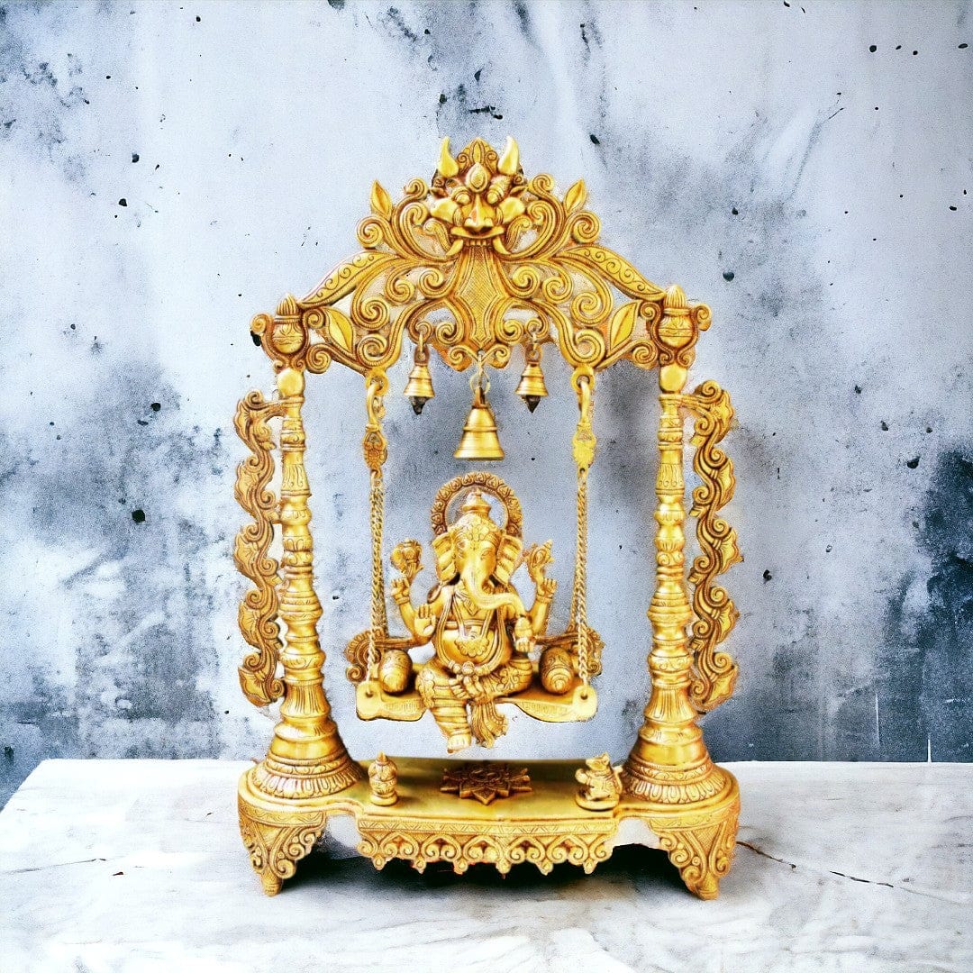 Tamas Brass Ganesha Swing Jhula Idol with Bells 26 Inches - Tamas: Luxury Indian Gifts
