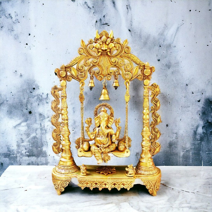 Tamas Brass Ganesha Swing Jhula Idol with Bells 26 Inches - Tamas: Luxury Indian Gifts