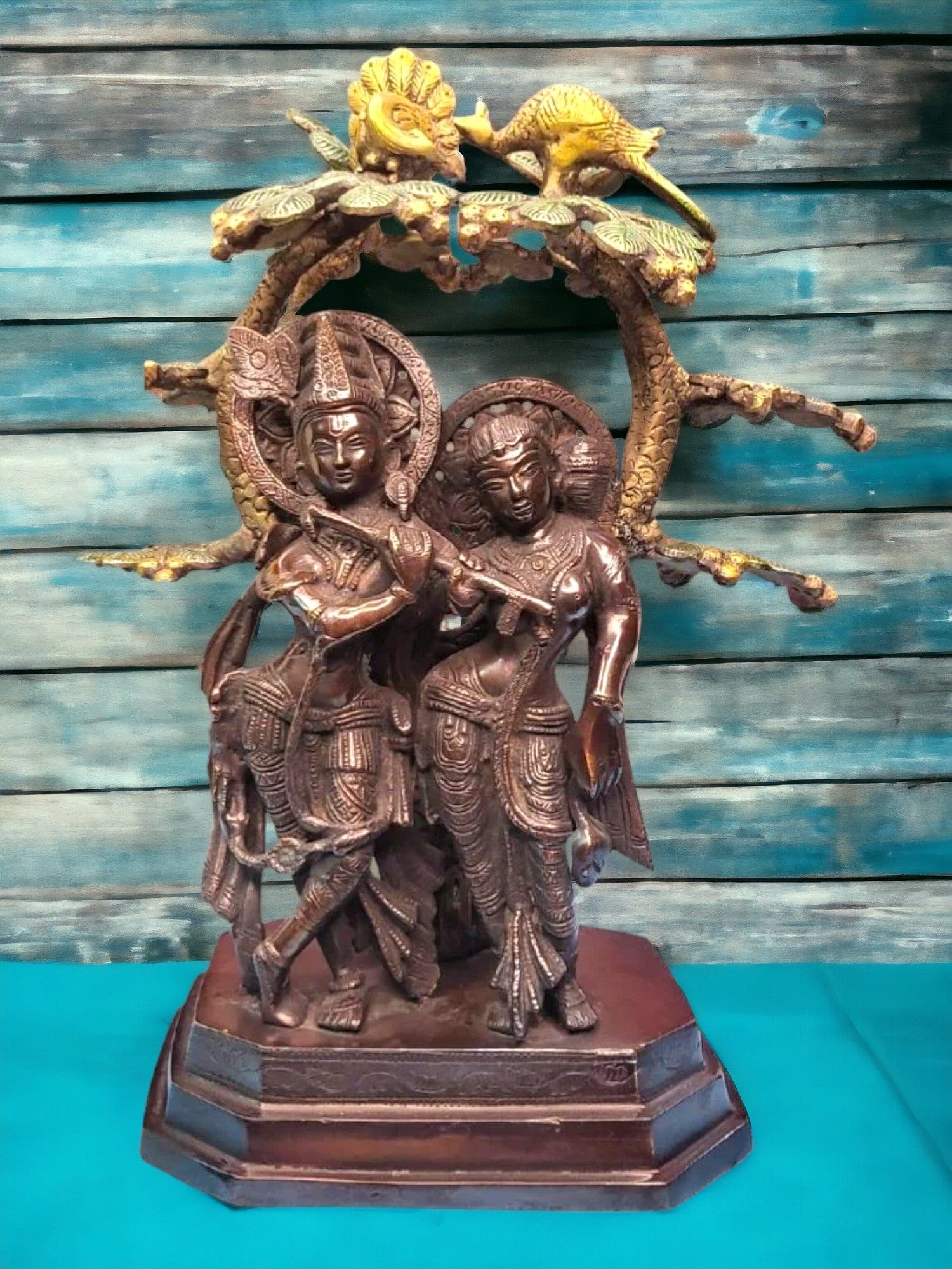Brass  Radha Krishna Yugal Jodi with Flute Statue Idol