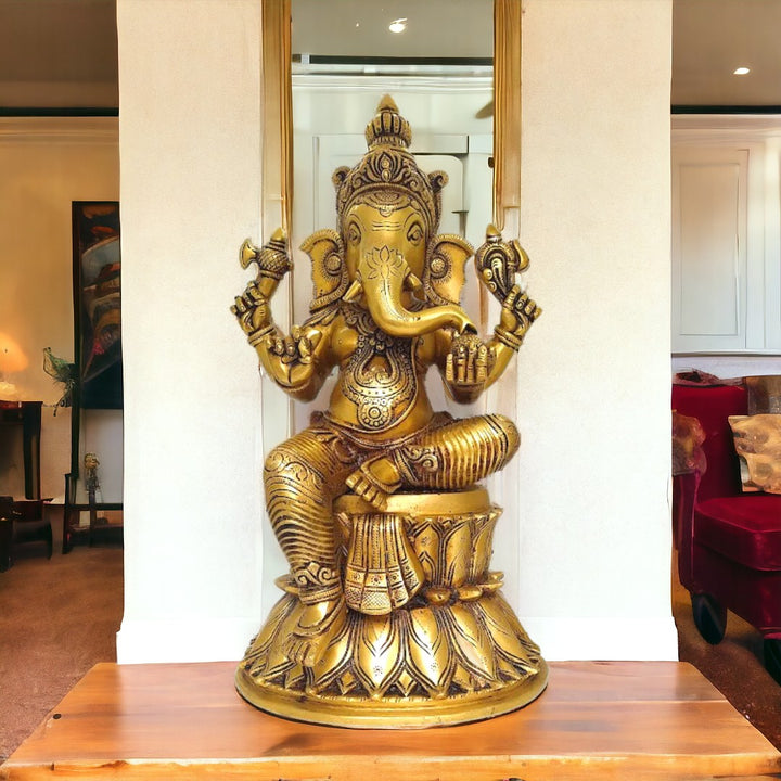 Tamas Brass Lord Mangalkari Ganesh Handcrafted Statue (Height 15 inches)