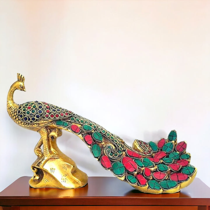 Tamas Antique Finish Brass Handcrafted Peacock Sitting Statue
