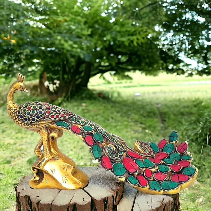 Tamas Antique Finish Brass Handcrafted Peacock Sitting Statue