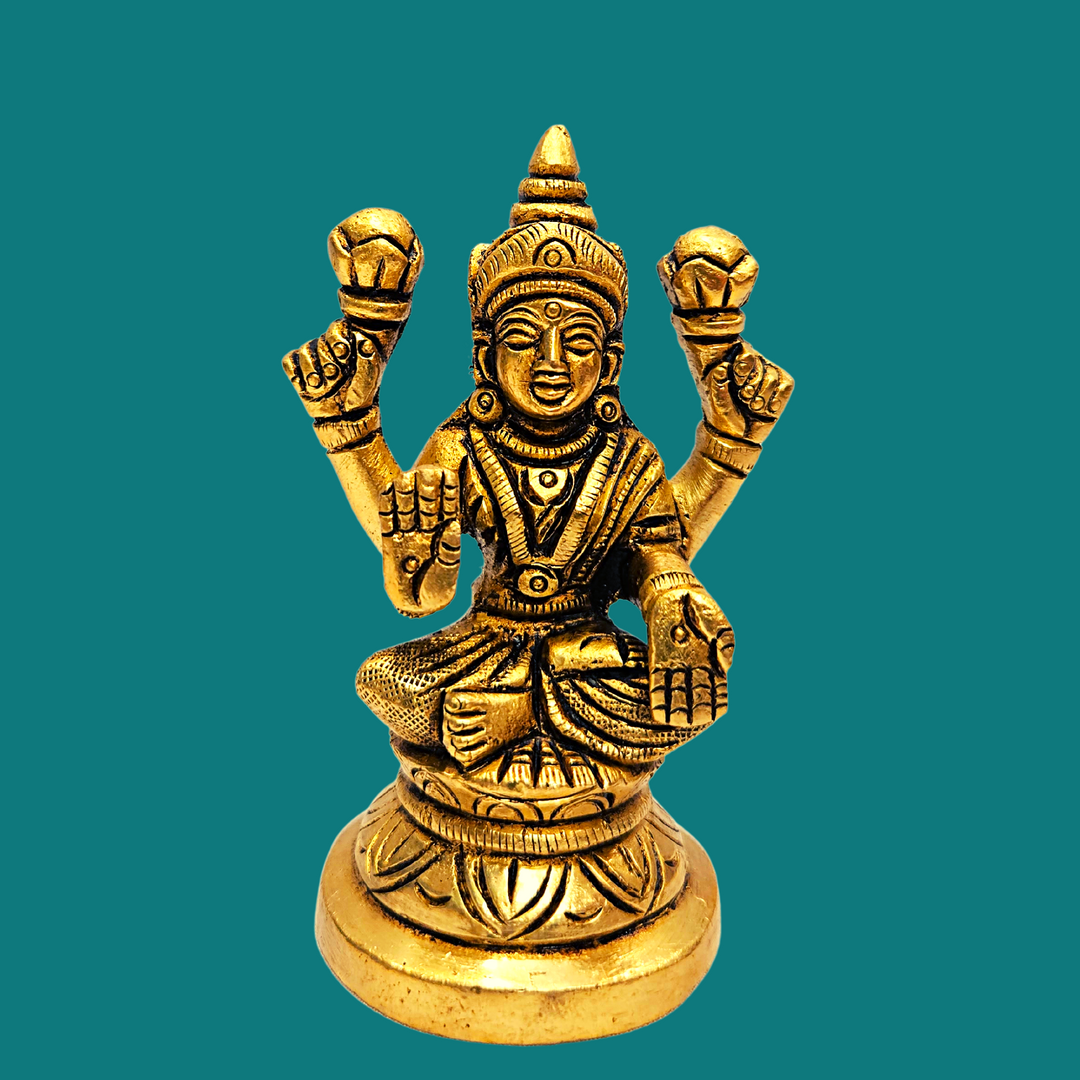 Brass Lord Ganesh Lakshmi Statue (Golden) 3 Inch | Free Premium Gift Box