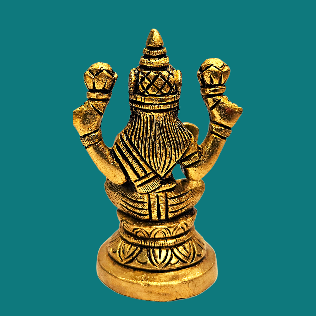 Brass Lord Ganesh Lakshmi Statue (Golden) 3 Inch | Free Premium Gift Box