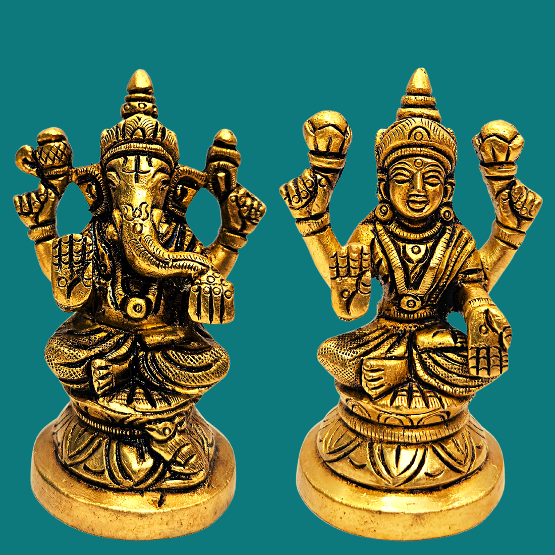 Brass Lord Ganesh Lakshmi Statue