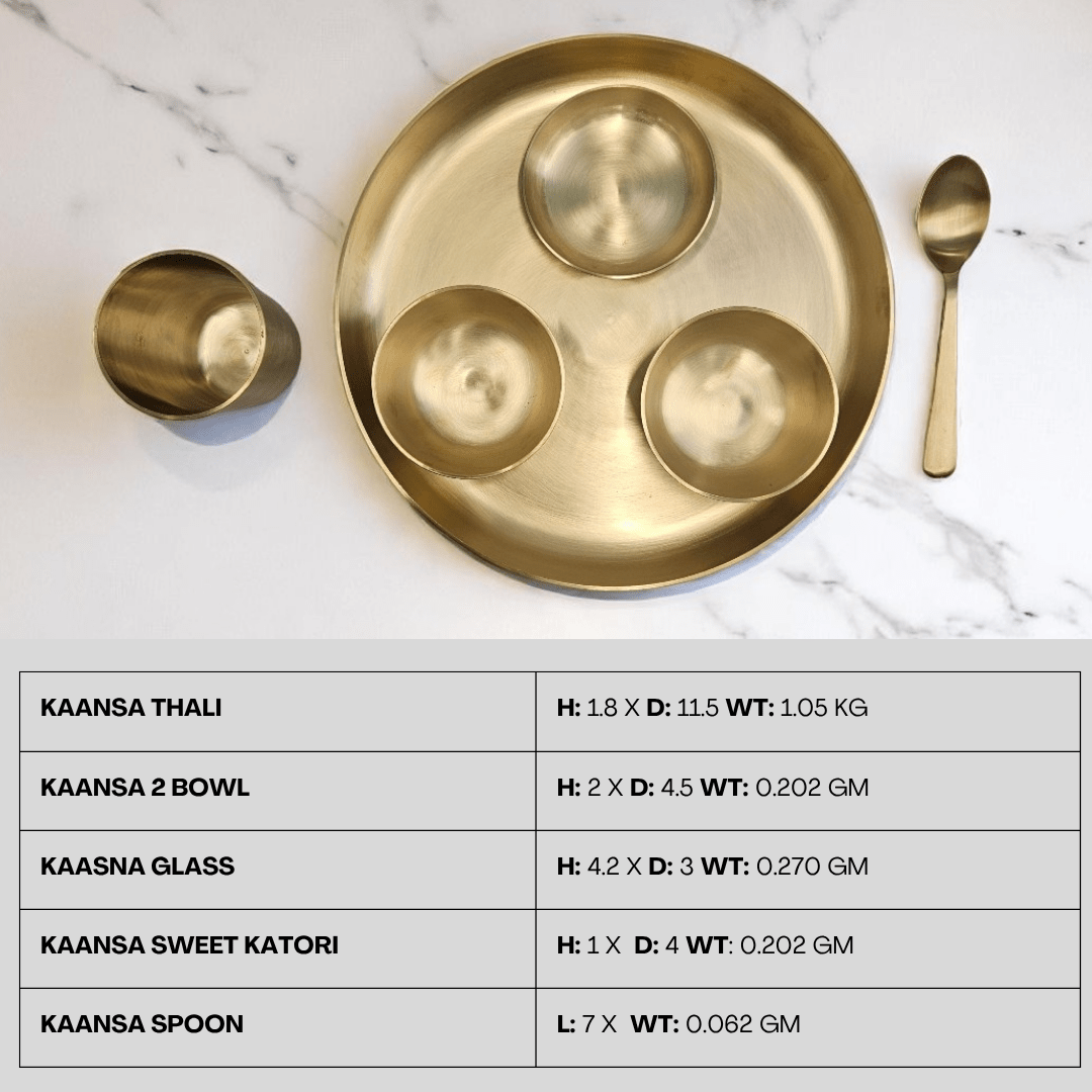 Tamas Heavy Duty Pure Lead Free Premium Kaansa Dinner Set – Handcrafted Bronze Thali Set with Spoon, Bowls & Glass Matt Finish| Ayurvedic Wellness Gift in Velvet Box
