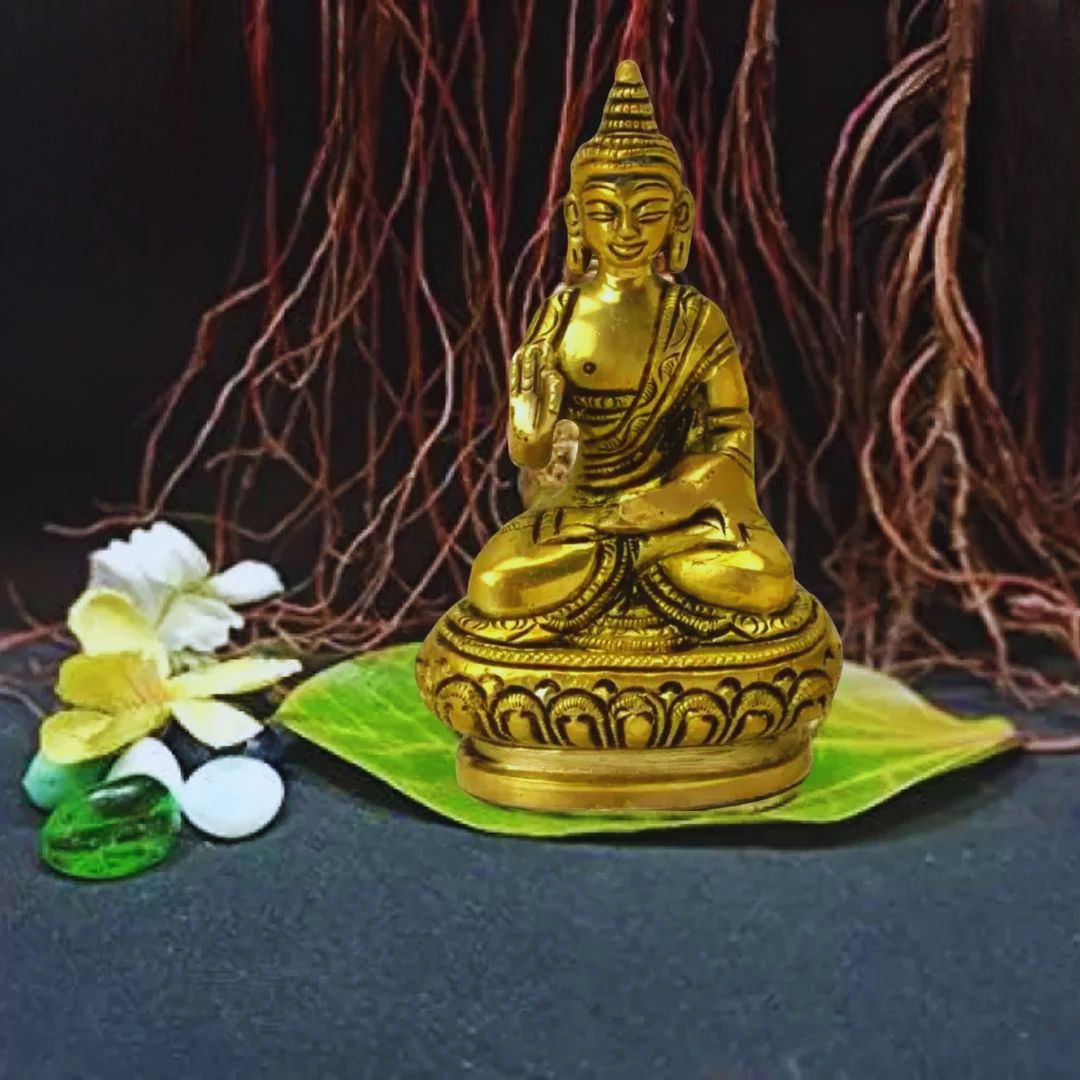 Tamas Brass Buddha Idol Decorative Showpiece(Golden) Height: 3.5 inches