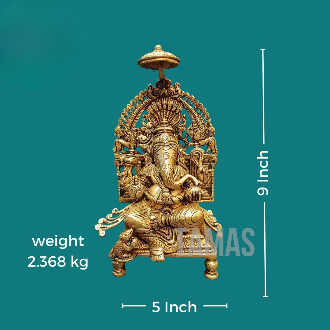 Tamas Brass Chowki Ganesha (9 Inch) | Free Luxury Gift Box - Tamas: Luxury Indian Gifts