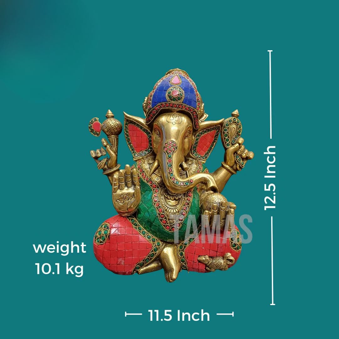 Tamas Brass Ganesh Stone (12 Inches) - Tamas: Luxury Indian Gifts