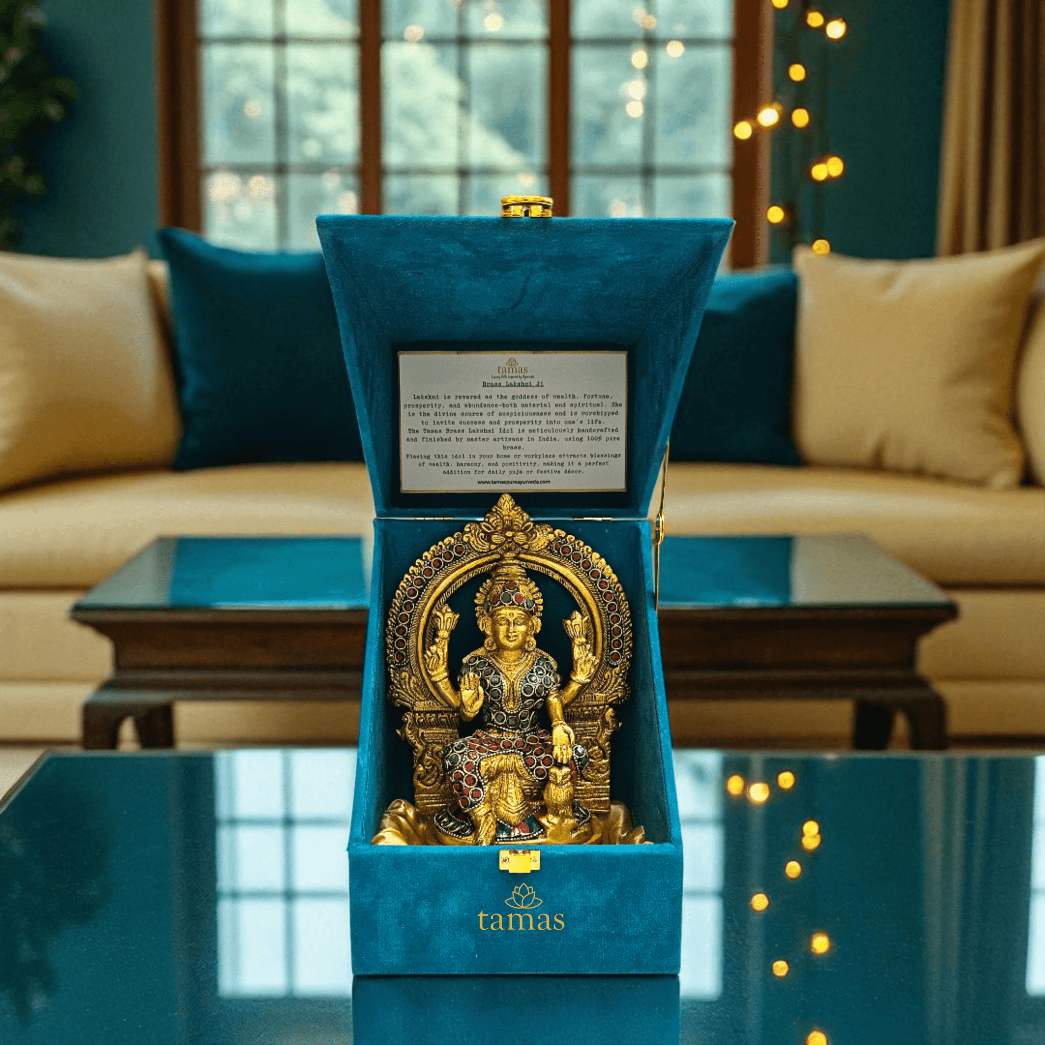 Tamas Brass Goddess Laxmi Sitting Posturel and Decorated with Multicolored With Luxury Gift Box - Tamas: Luxury Indian Gifts