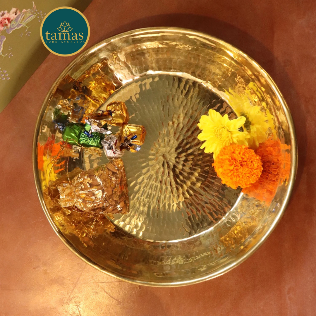 Tamas Hand-Hammered Brass Paraat | Traditional Indian Dough Mixing & Serving Bowl