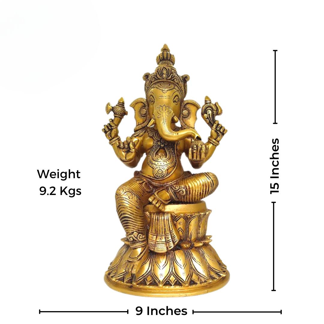 Tamas Brass Lord Mangalkari Ganesh Handcrafted Statue (Height 15 inches)
