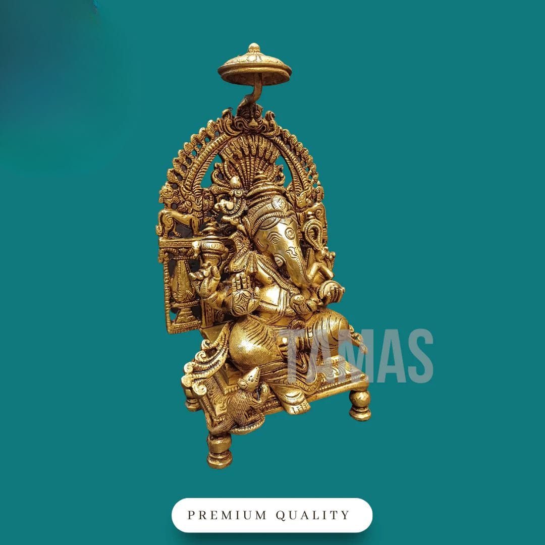 Tamas Brass Chowki Ganesha (9 Inch) | Free Luxury Gift Box - Tamas: Luxury Indian Gifts