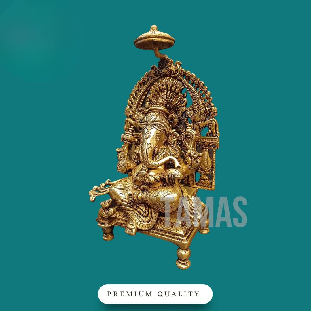 Tamas Brass Chowki Ganesha (9 Inch) | Free Luxury Gift Box - Tamas: Luxury Indian Gifts