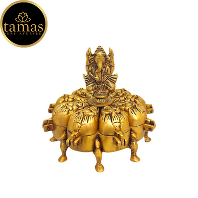 Tamas Handcrafted Brass Kumkum Box - A Beautiful and Traditional Accessory (Height 8 inches)