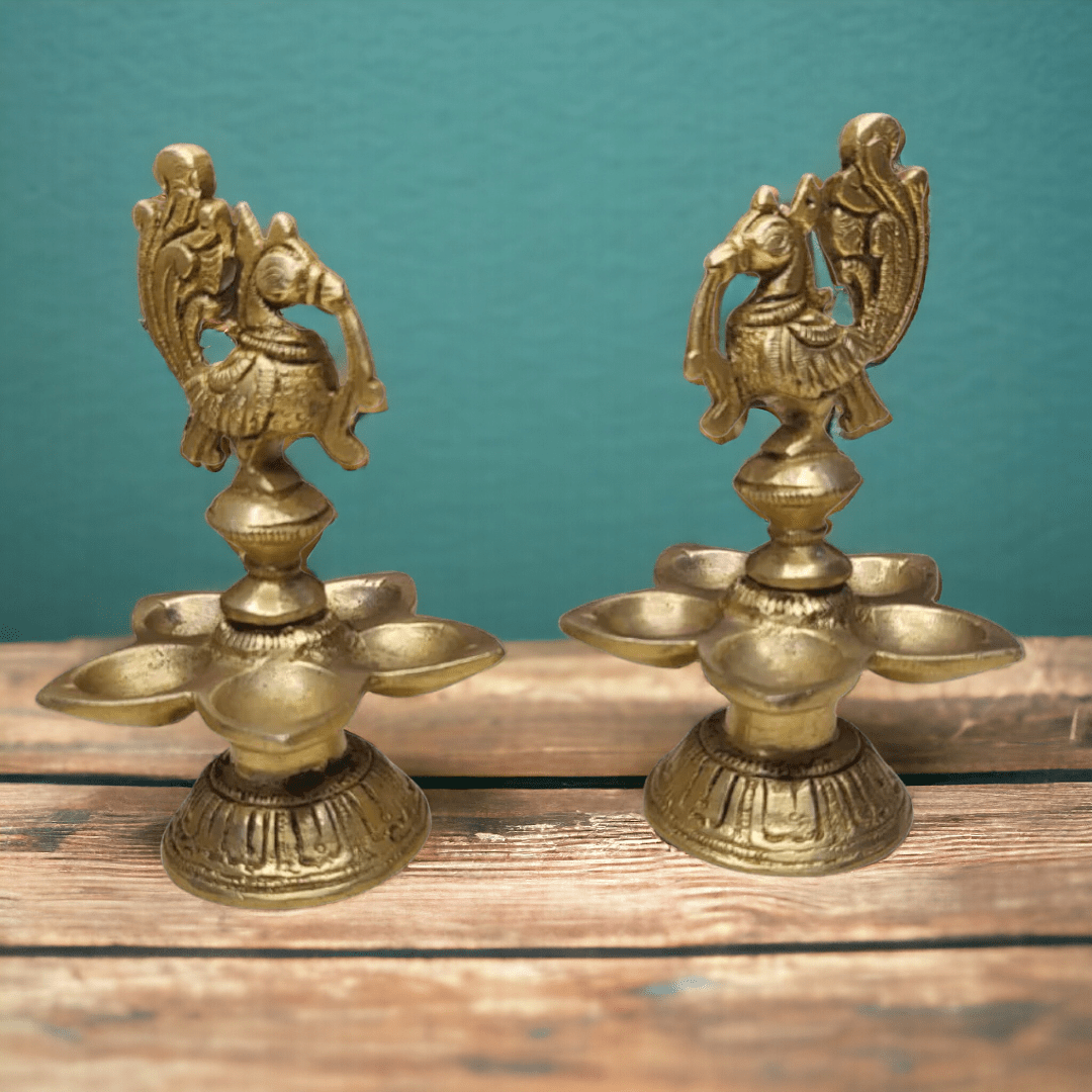 Brass Ethnic 6 Petal Peacock Diya