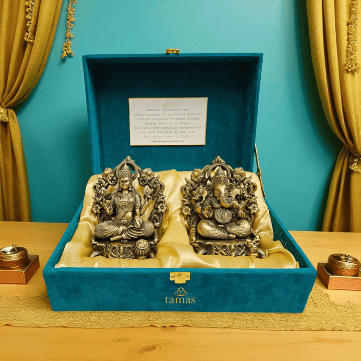 Ganesh Lakshmi Brass Idol Set with Gift Box – Perfect for Puja & Festive Gifting