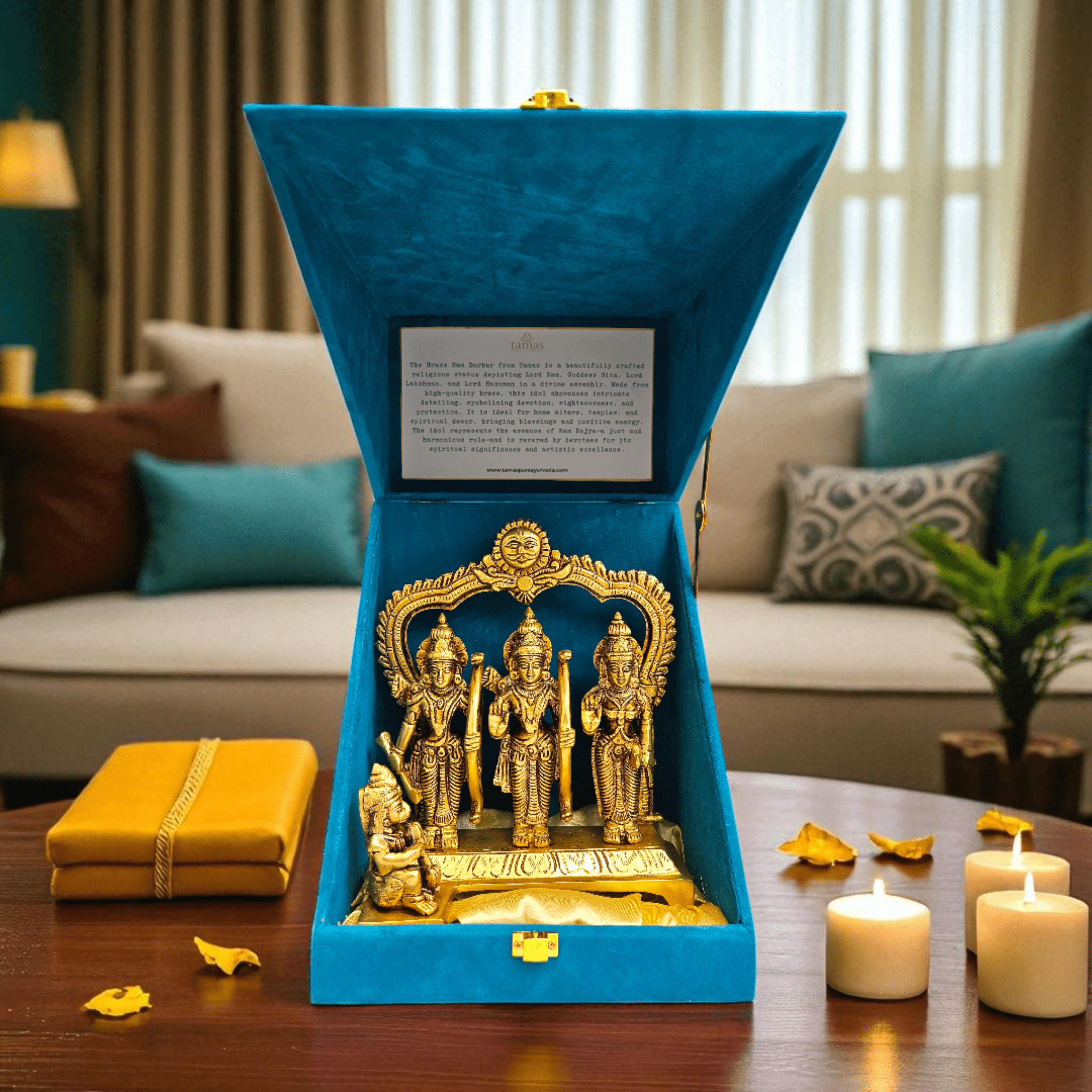 Brass Ram Darbar Idol Set with Premium Gift Box – Divine Blessings for Home, Pooja & Best for Gifting