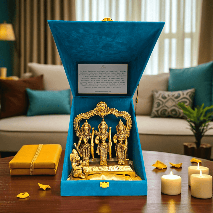 Brass Ram Darbar Idol Set with Premium Gift Box – Divine Blessings for Home, Pooja & Best for Gifting - Tamas: Luxury Indian Gifts