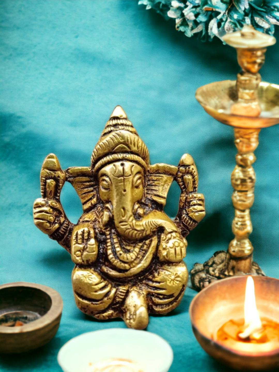 Tamas Lord Ganesha Statue/Idol for Home/Office/Study room (Golden) (1.6 Inches)