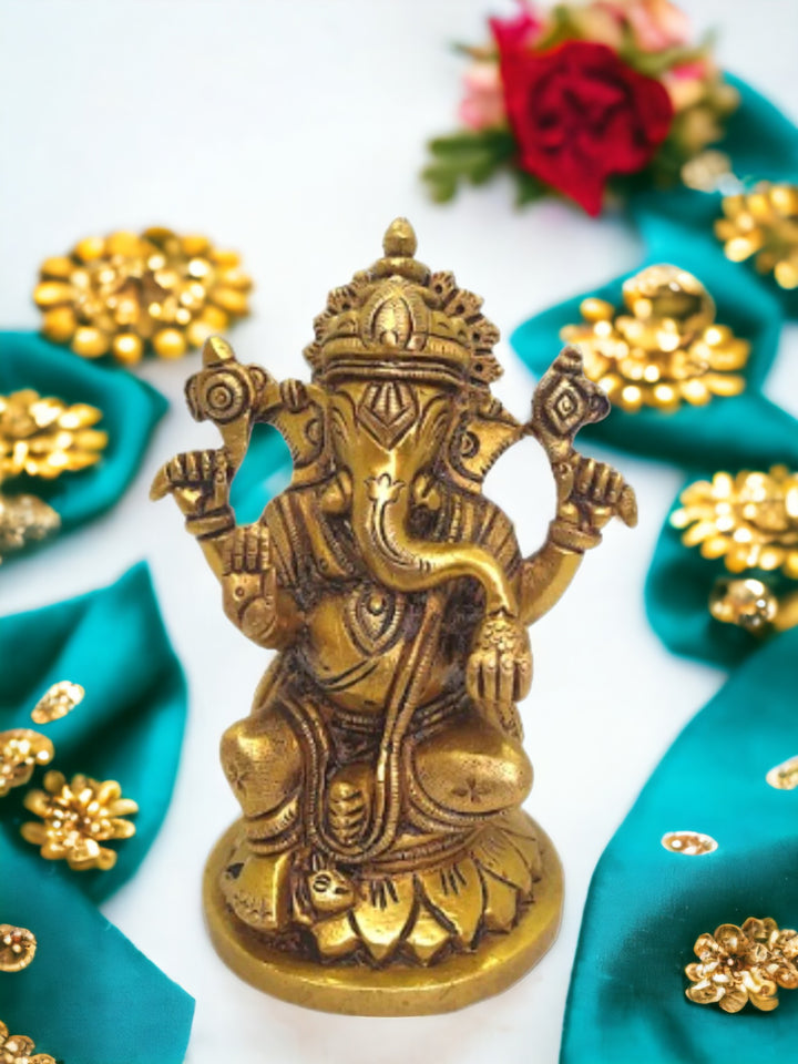 Tamas Brass Lord Ganesha Idol for Home & Office Temple (Golden) Height 4.6 inches