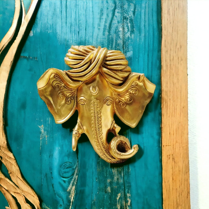 Tamas Brass Ganesh Pagari Face Wall Hanging (Golden)