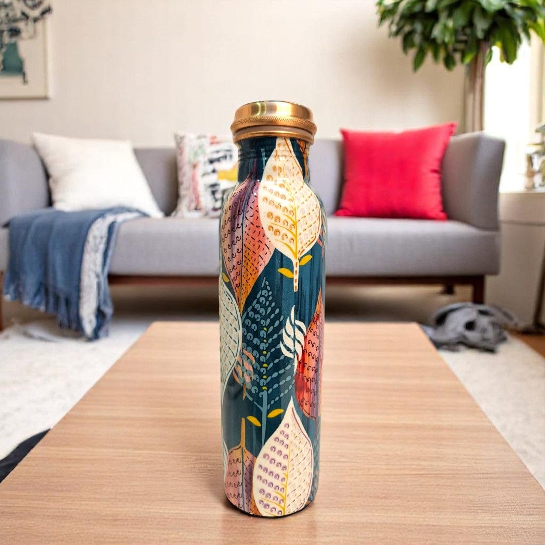 Buy Now  Pichwai Floral Leaf Print   Shuddh Copper Water Bottle – 1000ml 