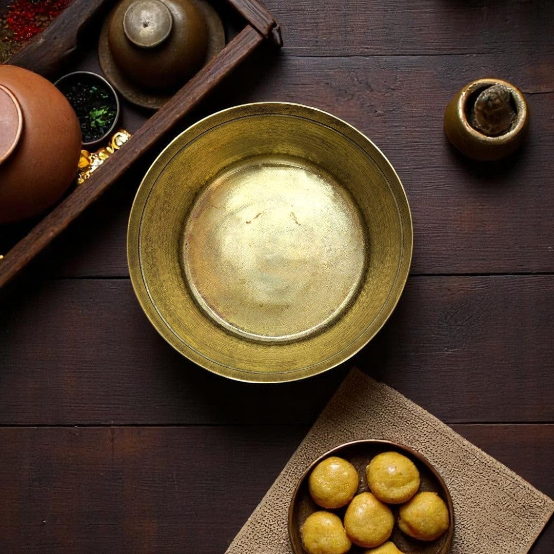 Tamas Pure Brass Laddu Box Container | Traditional Hammered Storage Container Laddo Box  with Lid | Premium Handcrafted Brassware for Kitchen & Gifting