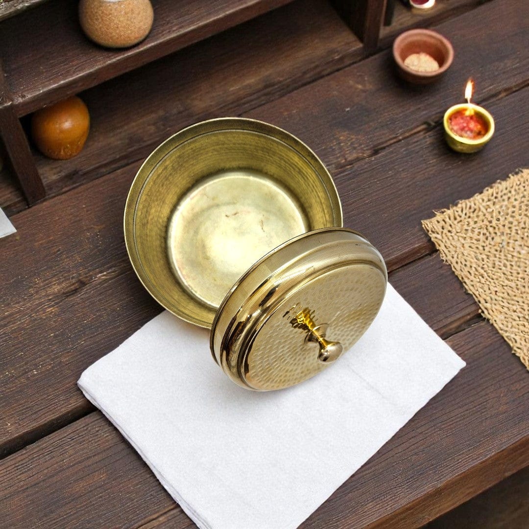 Tamas Pure Brass Laddu Box Container | Traditional Hammered Storage Container Laddo Box  with Lid | Premium Handcrafted Brassware for Kitchen & Gifting
