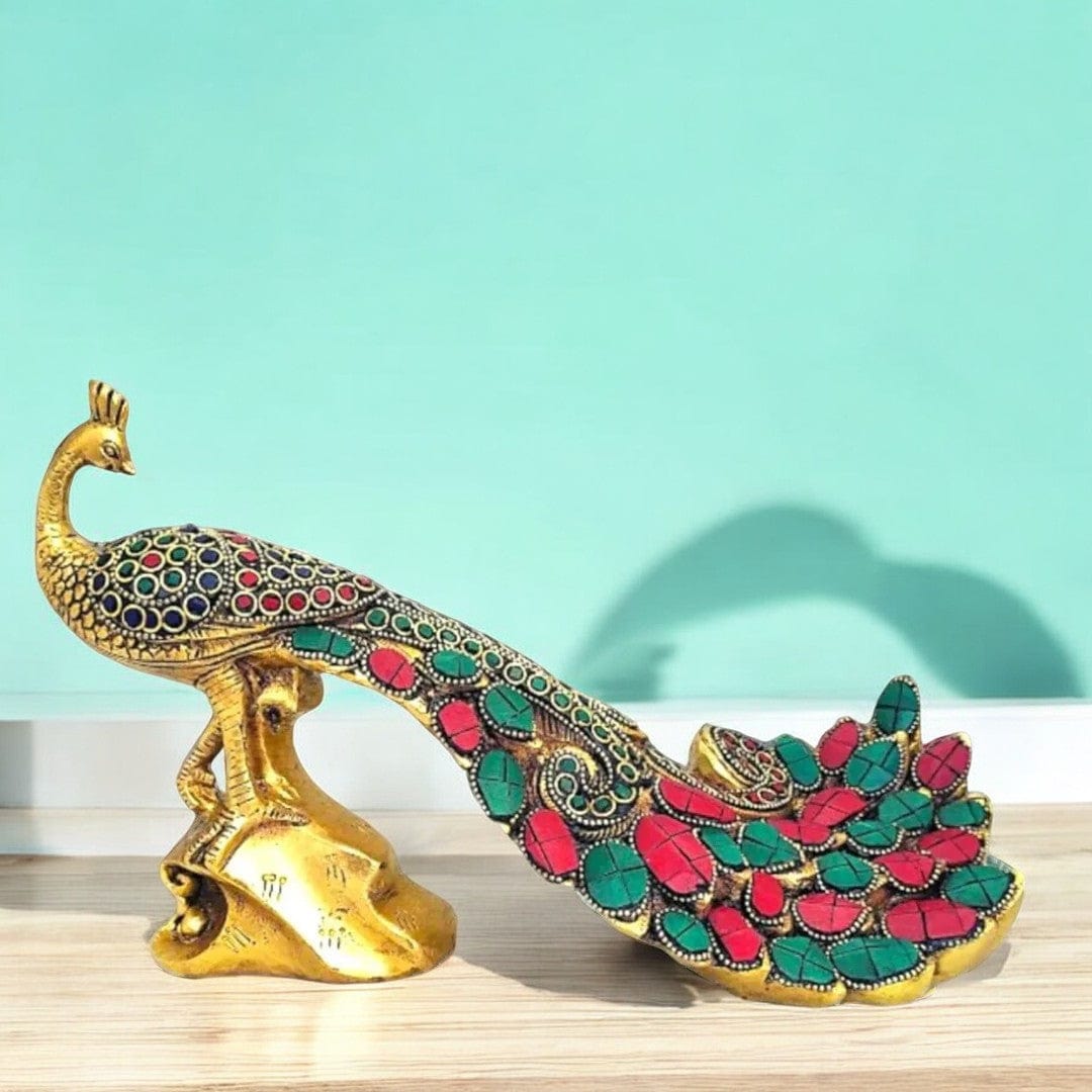 Brass Peacock Sitting statue