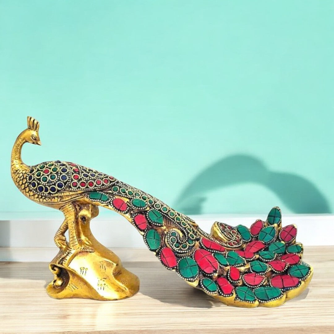 Tamas Antique Finish Brass Handcrafted Peacock Sitting Statue