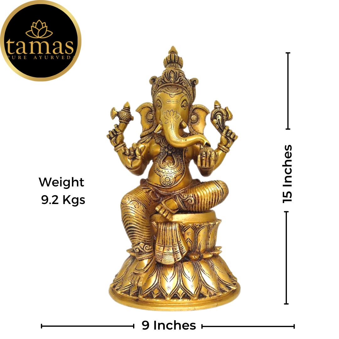 Tamas Brass Lord Mangalkari Ganesh Handcrafted Statue (Height 15 inches)