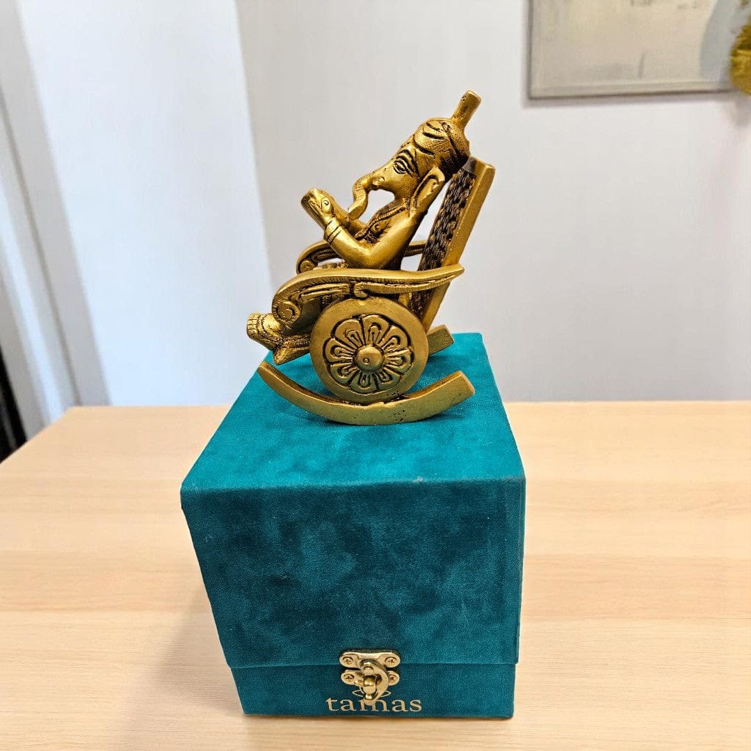 Small Brass Ganesha Idol Sitting on Chair – 5 Inch Ganesh Murti for Home, Office & Gift – Tamas - Tamas: Luxury Indian Gifts