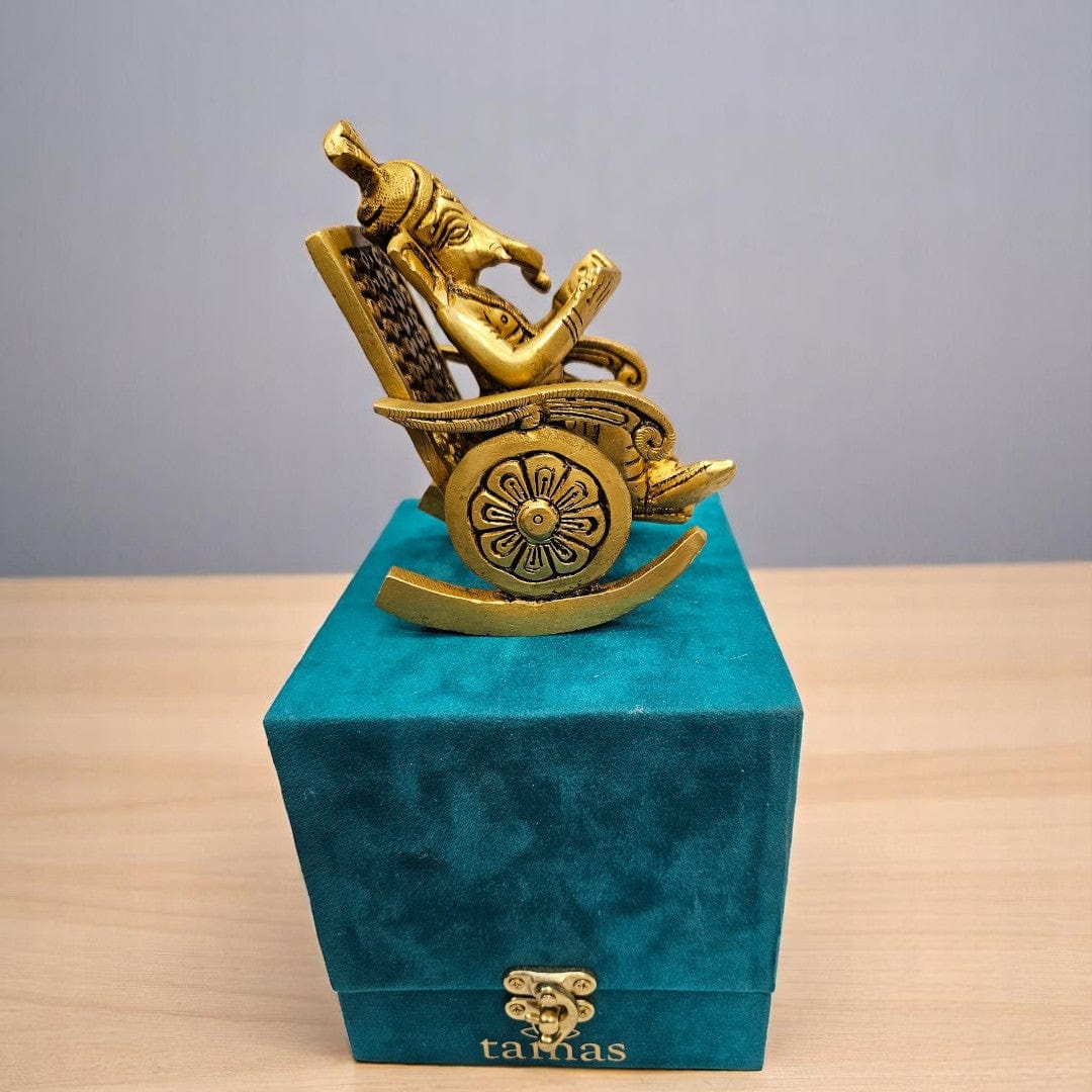 Small Brass Ganesha Idol Sitting on Chair – 5 Inch Ganesh Murti for Home, Office & Gift – Tamas - Tamas: Luxury Indian Gifts
