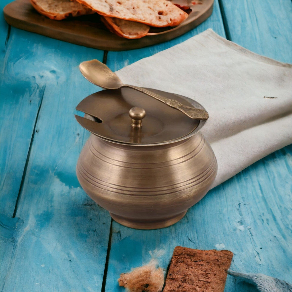 Brass Ghee Pot with Tin Coating - 3.2 Inch Metallic Finish