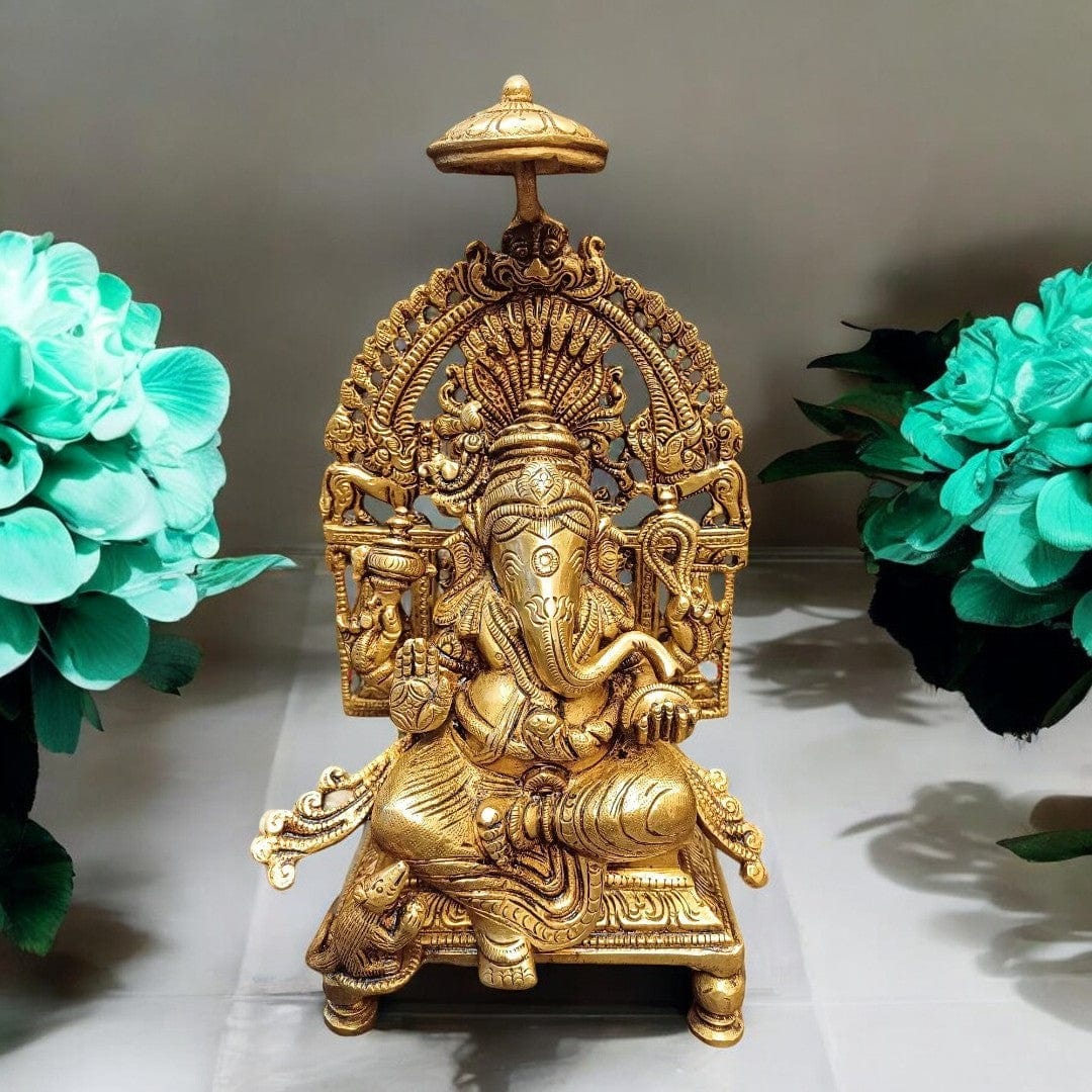 Tamas Brass Chowki Ganesha (9 Inch) | Free Luxury Gift Box - Tamas: Luxury Indian Gifts