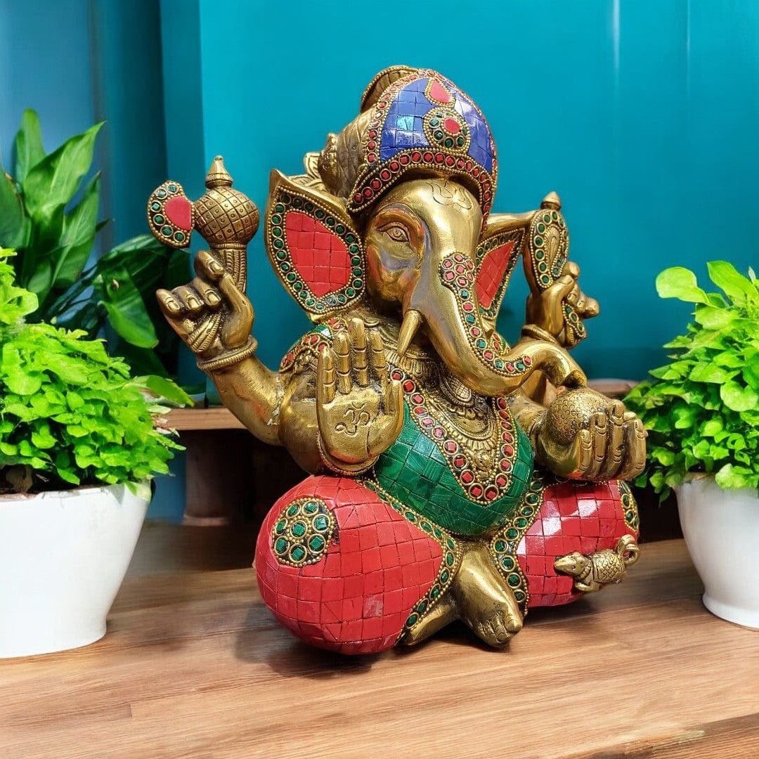 Tamas Brass Ganesh Stone (12 Inches) - Tamas: Luxury Indian Gifts