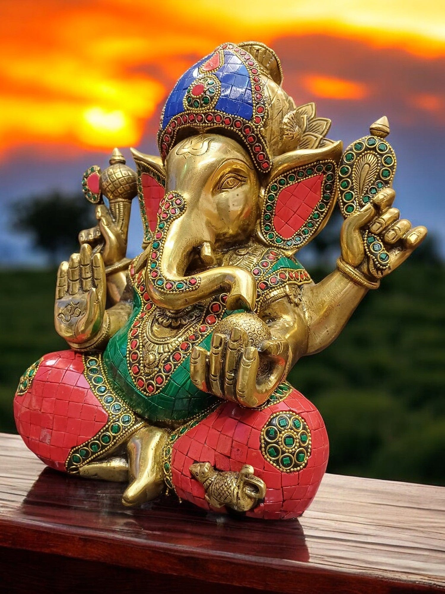 Tamas Brass Ganesh Stone (12 Inches) - Tamas: Luxury Indian Gifts